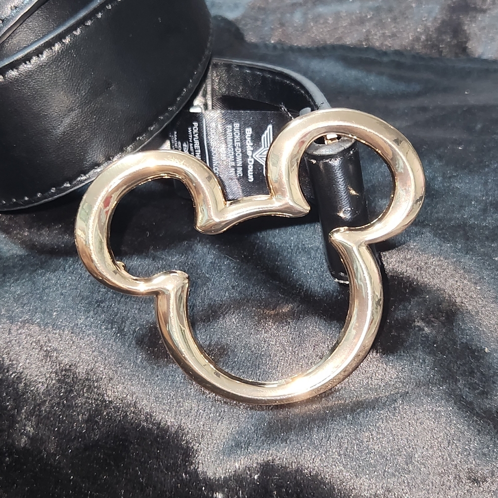 Buckle-Down Black Belt with Rose Gold Mickey Mouse Buckle